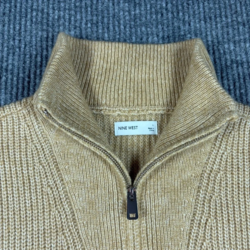 Nine West Vest Mens L Tan Ribbed Knit‎ Quarter Zip Sweater